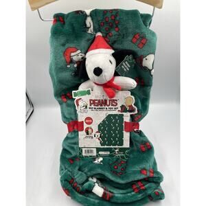 Peanuts Snoopy Pet Toy Squeaker & Plush Green 40x30 Blanket Set New With Tags